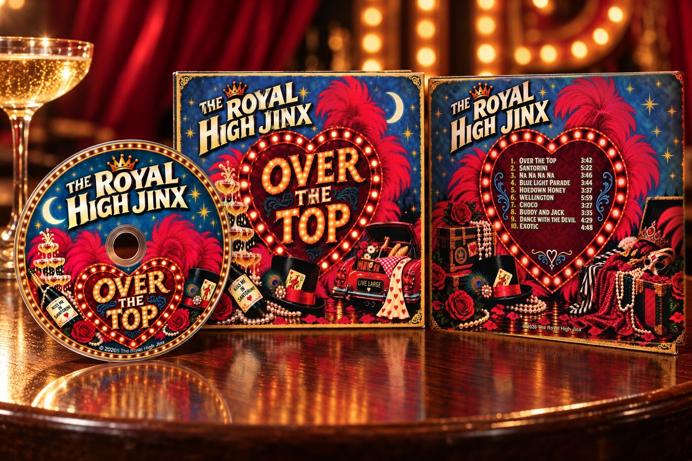 Over The Top CD: front and back covers standing on a cabaret bar with the disc