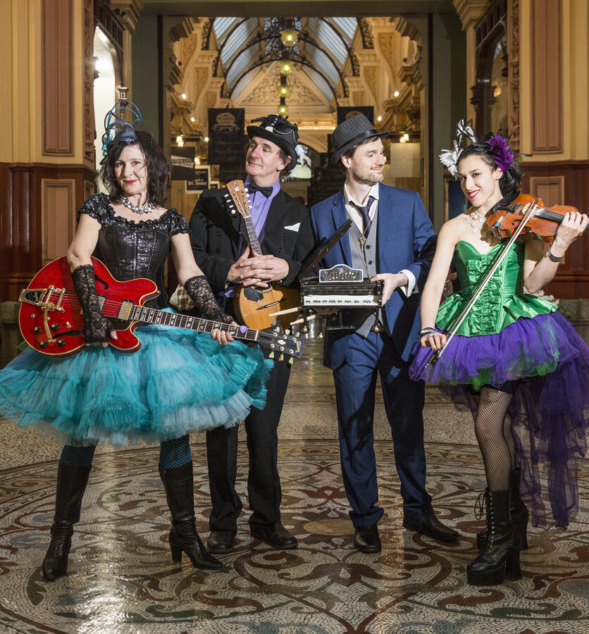 Band portrait with instruments